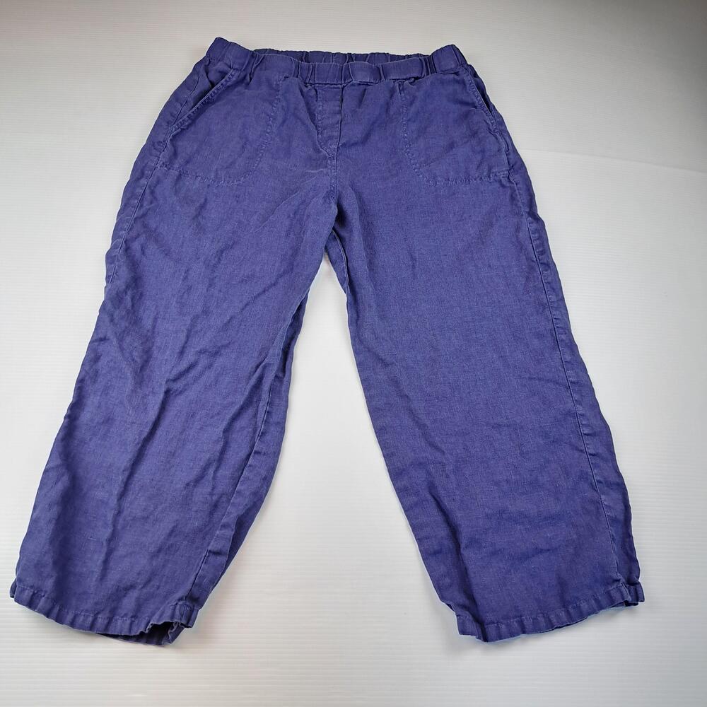 Cut Loose Pants Womens XL Purple Linen Wide Leg Cropped Pull On Casual Travel